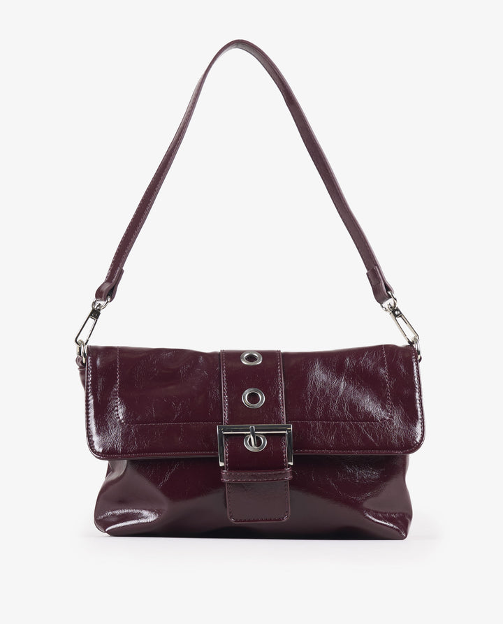BURGUNDY BUCKLE FLAP BAG