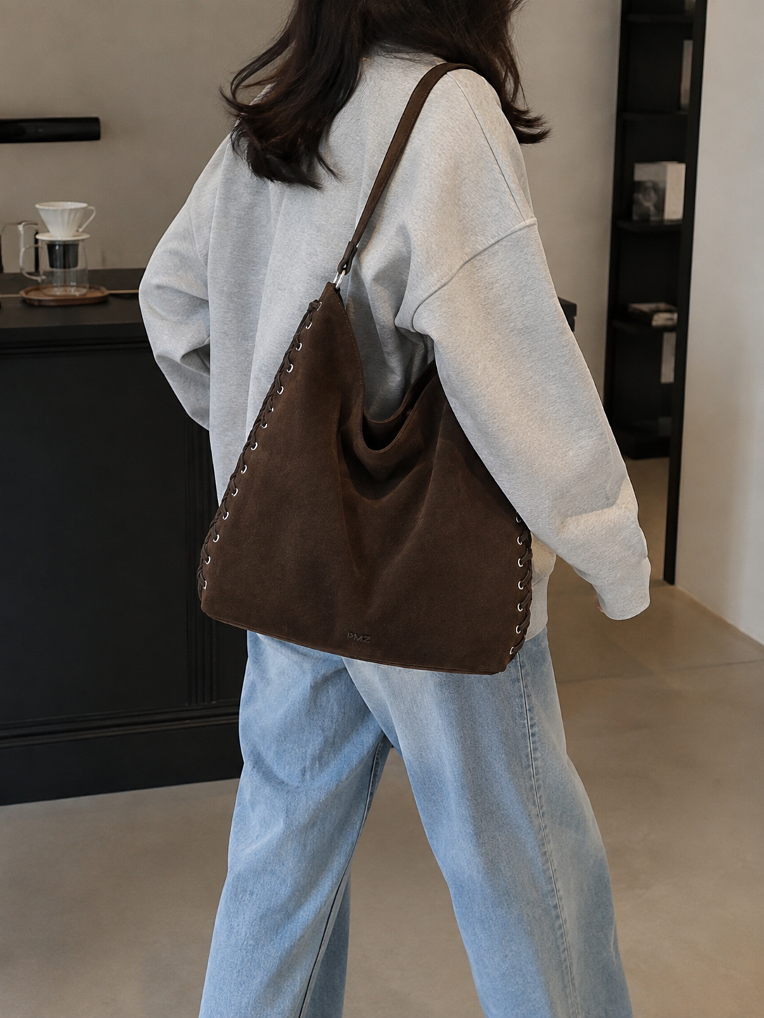 BROWN STITCHED HOBO BAG