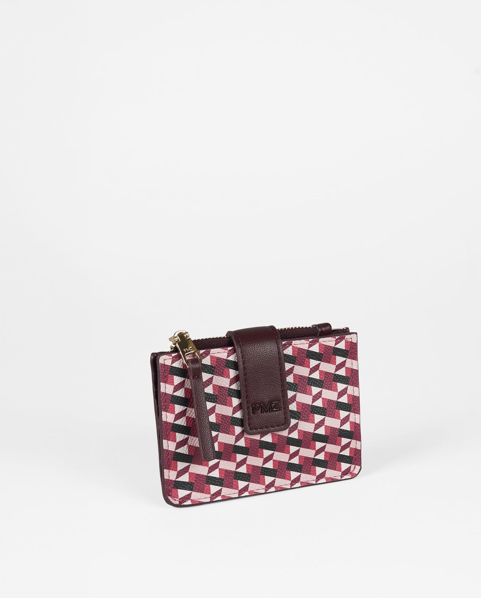 MONEDERO TARJETERO GEOMETRICO ROSA PEQUEÑO