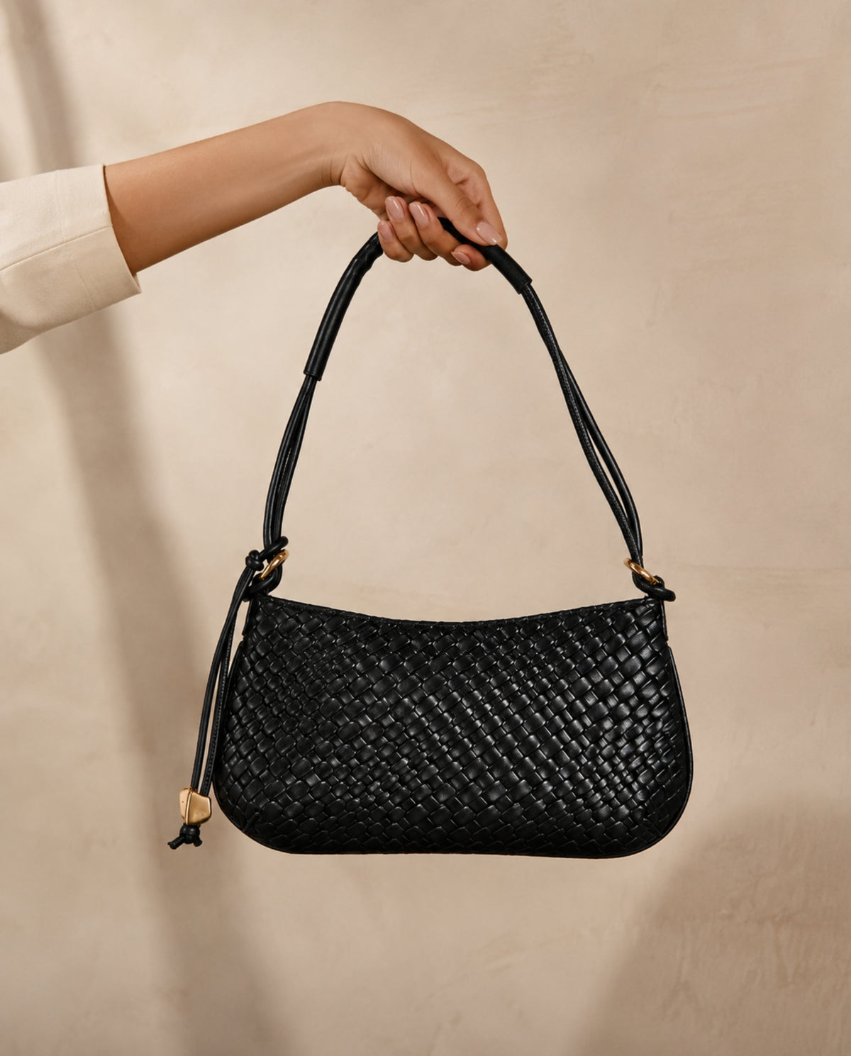 BLACK BRAIDED BAGUETTE BAG