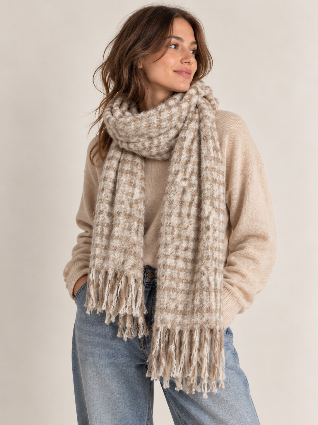 BUFANDA CUADROS BEIGE