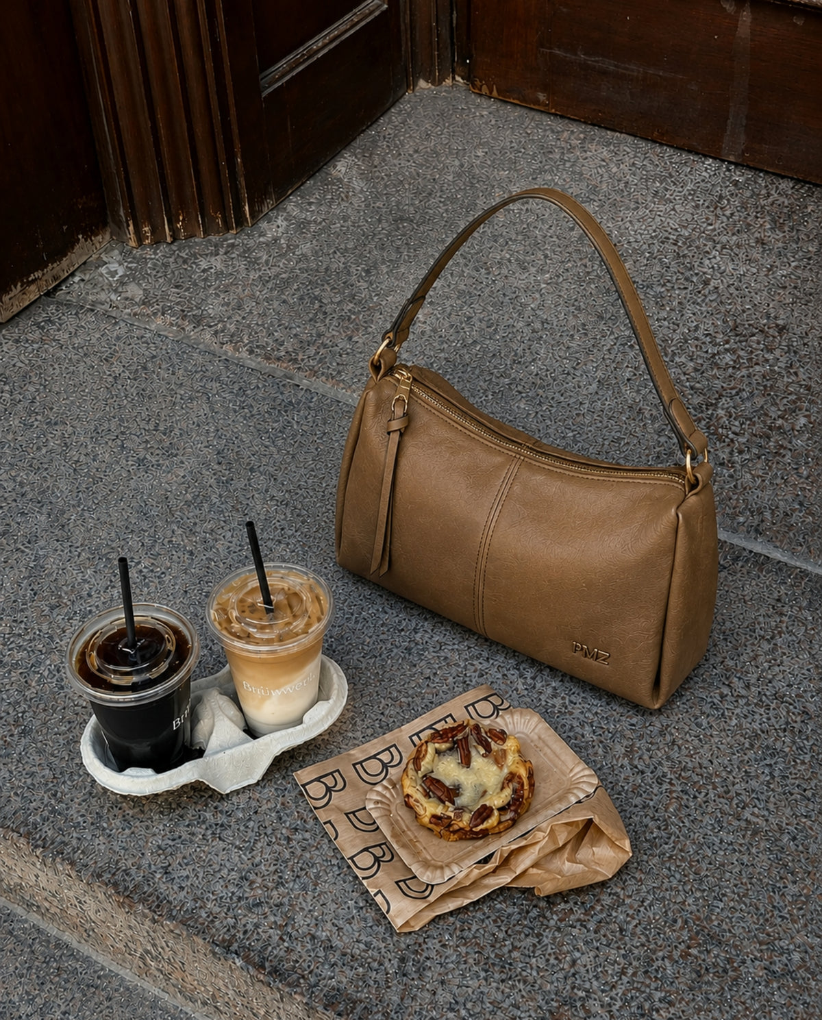 CAMEL FAUX LEATHER CROSSBODY BAG