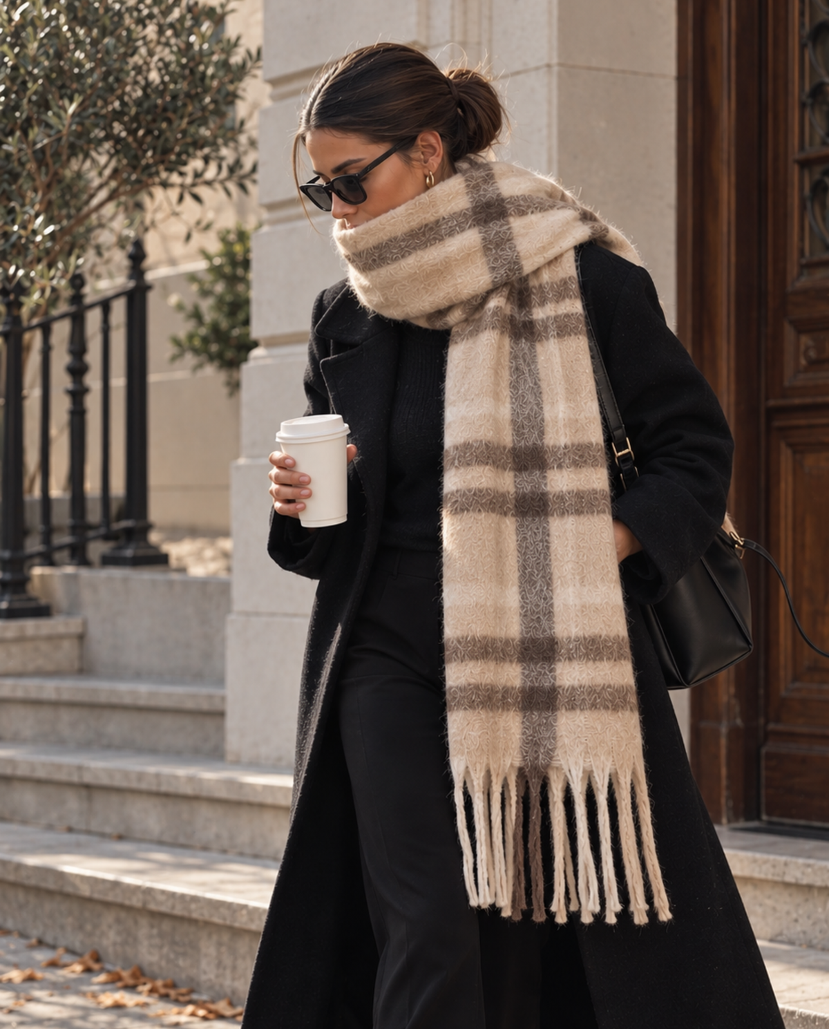 FAUX FUR EFFECT CHECK SCARF